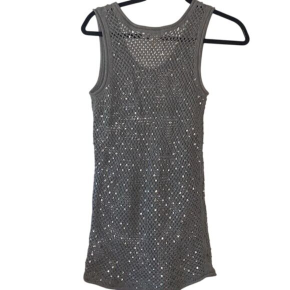 Michael Kors Gray Open Knit Tank Top With Sequins S Lightweight Cotton Womens - Picture 6 of 8